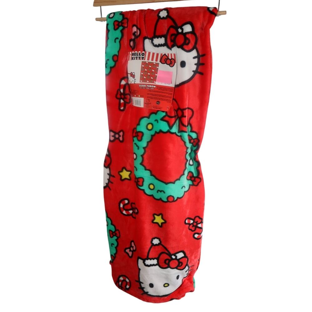 Hello Kitty Christmas Peppermint Wreath Cloud Red Throw Blanket